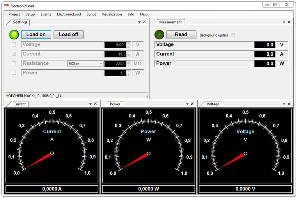 User interface of Toolmonitor ElectronicLoad