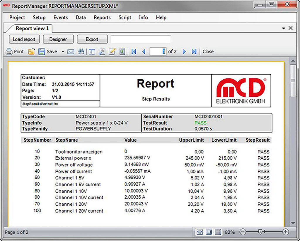 User interface Toolmonitor ReportManager